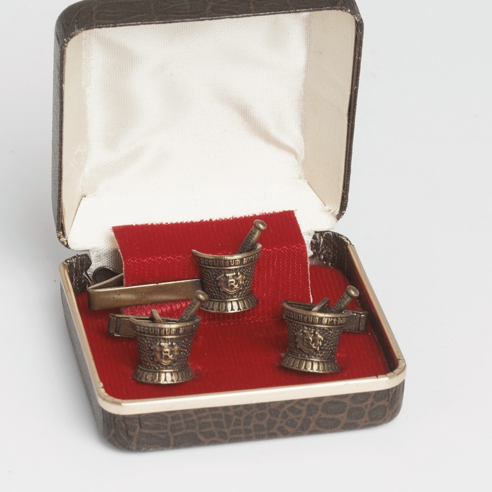 Vintage Coricidin Schering Pharmacy Cufflinks Tie Clip Set Mid-Century